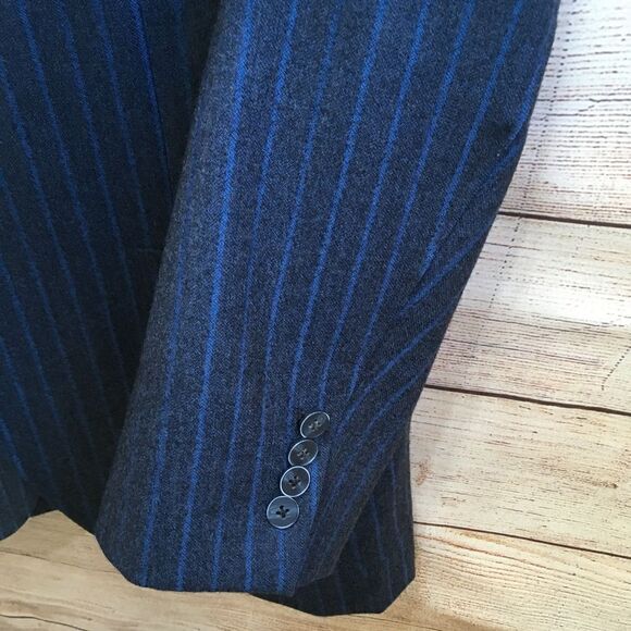 VINTAGE RIVIERA RED 100% WOOL BLAZER IN BLUE STRIPES - Picture 5 of 9